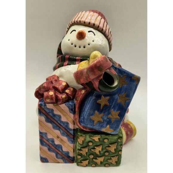 Fitz & Floyd 1995 Snowman Teapot Christmas Decor Ceramic Hand-Painted - Picture 4 of 7